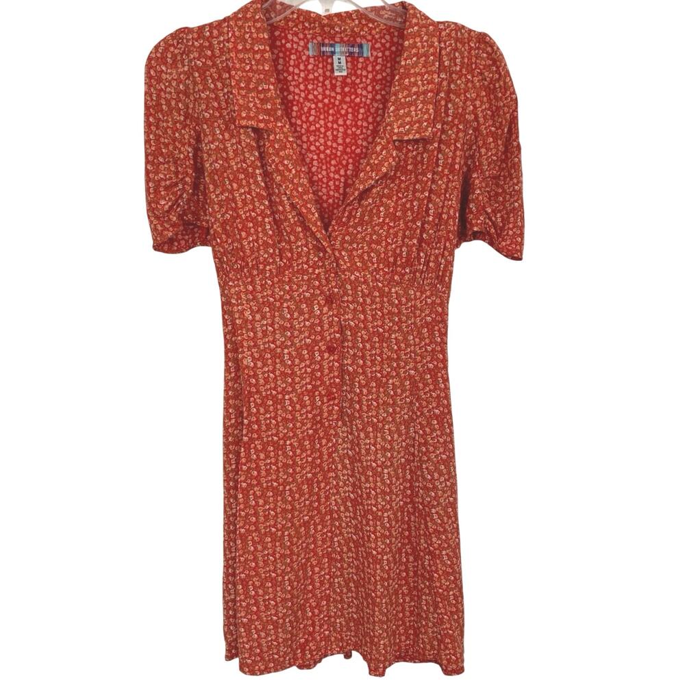 Urban Outfitters Floral Mini Dress Retro Casual Party Short Sleeve Red Medium
